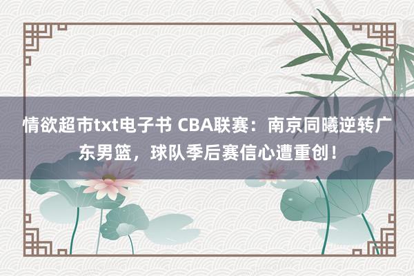 情欲超市txt电子书 CBA联赛：南京同曦逆转广东男篮，球队季后赛信心遭重创！