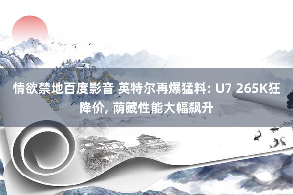 情欲禁地百度影音 英特尔再爆猛料: U7 265K狂降价， 荫藏性能大幅飙升